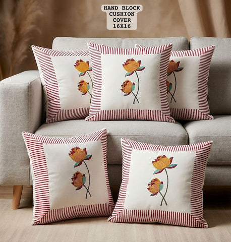 Hand Block Printed 100% Pure Cotton Cushion Covers ( 16*16 )