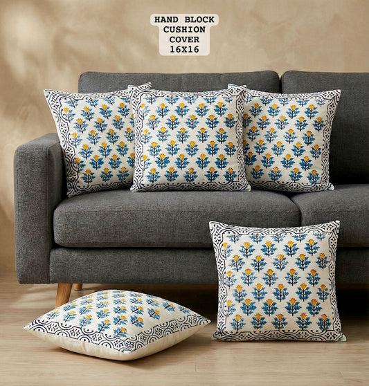 Hand Block Printed 100% Pure Cotton Cushion Covers ( 16*16 )