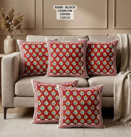 Hand Block Printed 100% Pure Cotton Cushion Covers ( 16*16 )