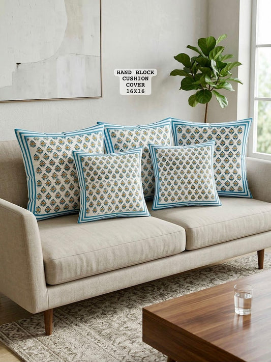 Hand Block Printed 100% Pure Cotton Cushion Covers ( 16*16 )