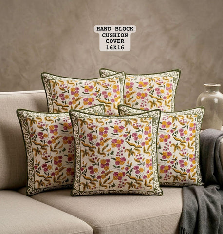 Hand Block Printed 100% Pure Cotton Cushion Covers ( 16*16 )