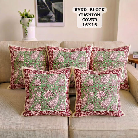 Hand Block Printed 100% Pure Cotton Cushion Covers ( 16*16 )