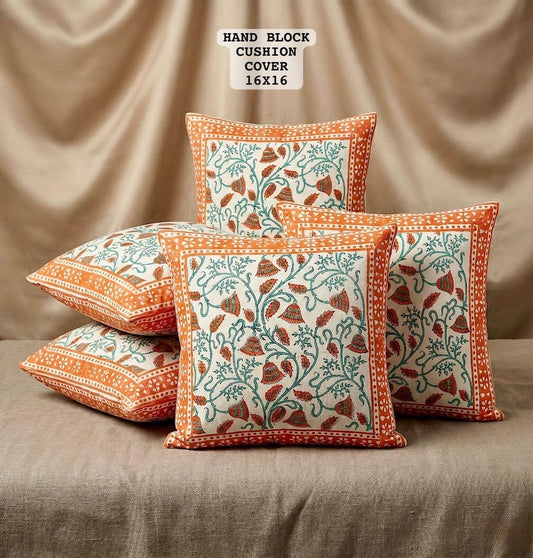 Hand Block Printed 100% Pure Cotton Cushion Covers ( 16*16 )