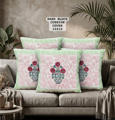 Hand Block Printed 100% Pure Cotton Cushion Covers ( 16*16 )