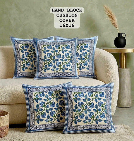 Hand Block Printed 100% Pure Cotton Cushion Covers ( 16*16 )