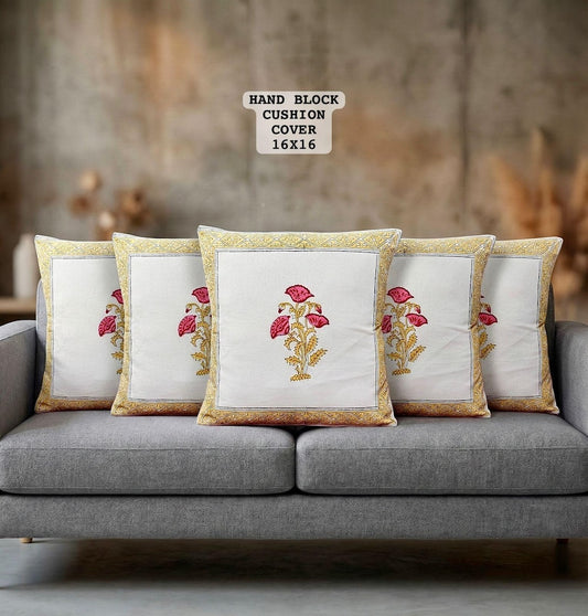 Hand Block Printed 100% Pure Cotton Cushion Covers ( 16*16 )