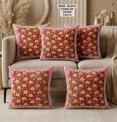 Hand Block Printed 100% Pure Cotton Cushion Covers ( 16*16 )
