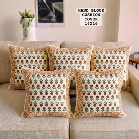 Hand Block Printed 100% Pure Cotton Cushion Covers ( 16*16 )
