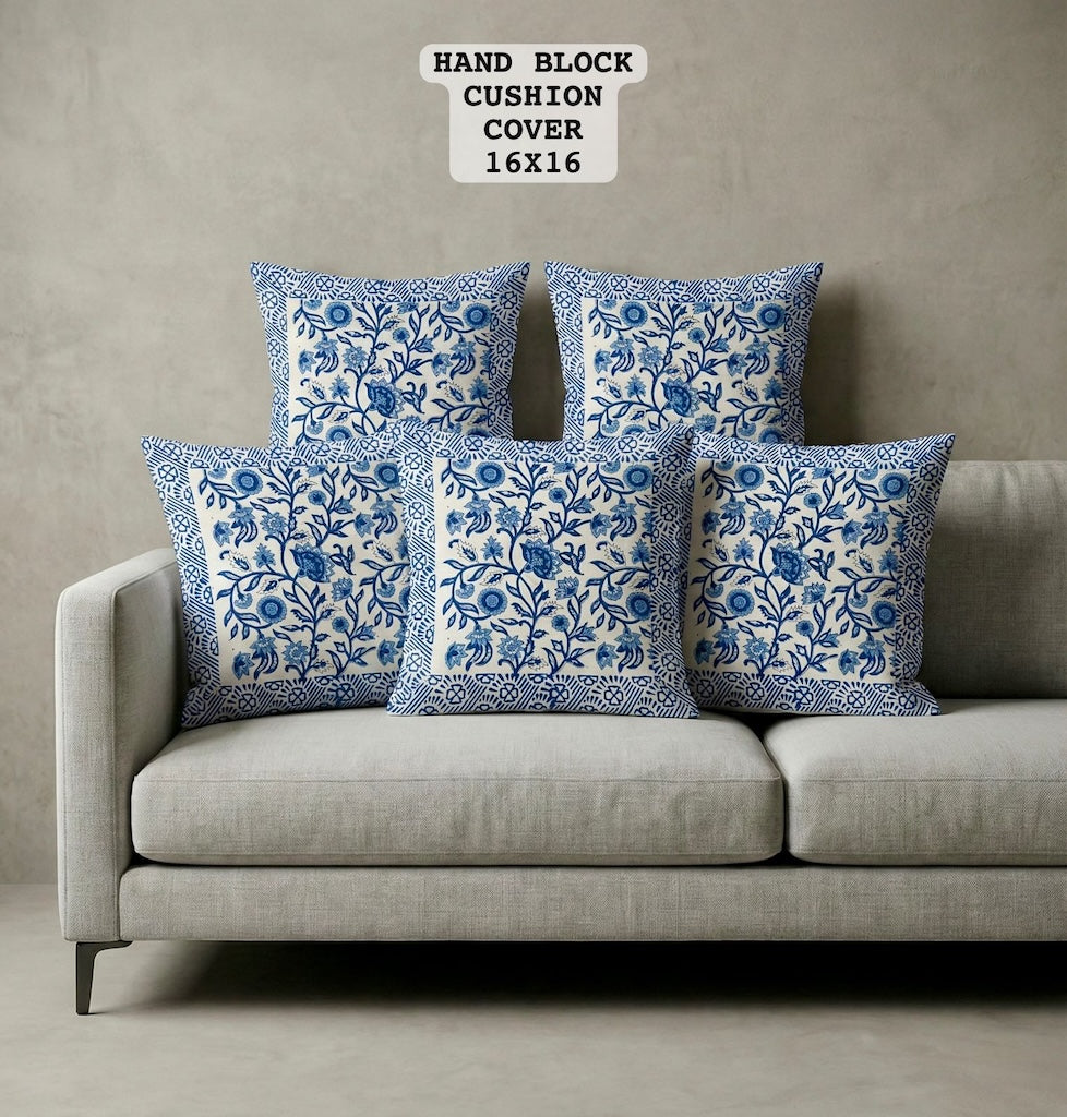 Hand Block Printed 100% Pure Cotton Cushion Covers ( 16*16 )