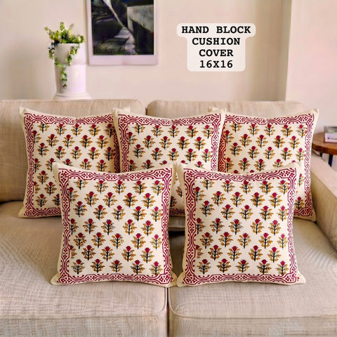 Hand Block Printed 100% Pure Cotton Cushion Covers ( 16*16 )
