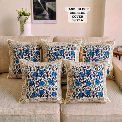 Hand Block Printed 100% Pure Cotton Cushion Covers ( 16*16 )
