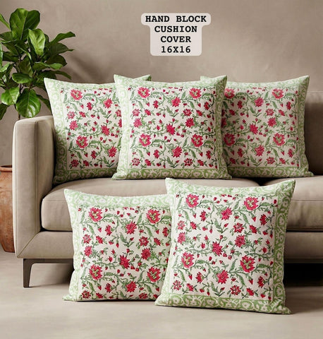 Hand Block Printed 100% Pure Cotton Cushion Covers ( 16*16 )