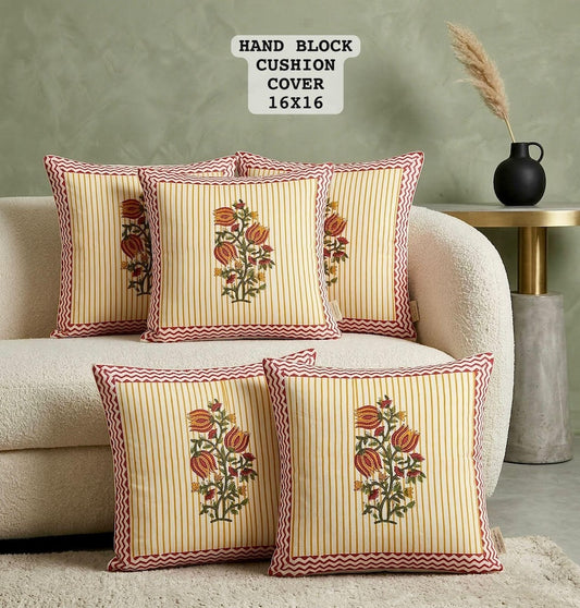 Hand Block Printed 100% Pure Cotton Cushion Covers ( 16*16 )