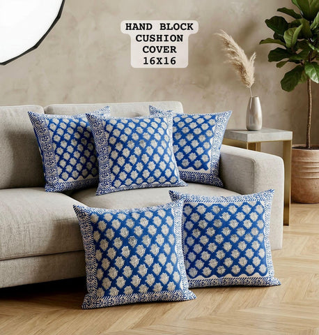 Hand Block Printed 100% Pure Cotton Cushion Covers ( 16*16 )