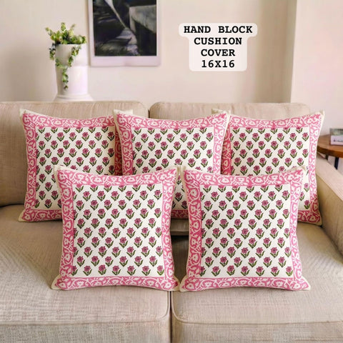 Hand Block Printed 100% Pure Cotton Cushion Covers ( 16*16 )