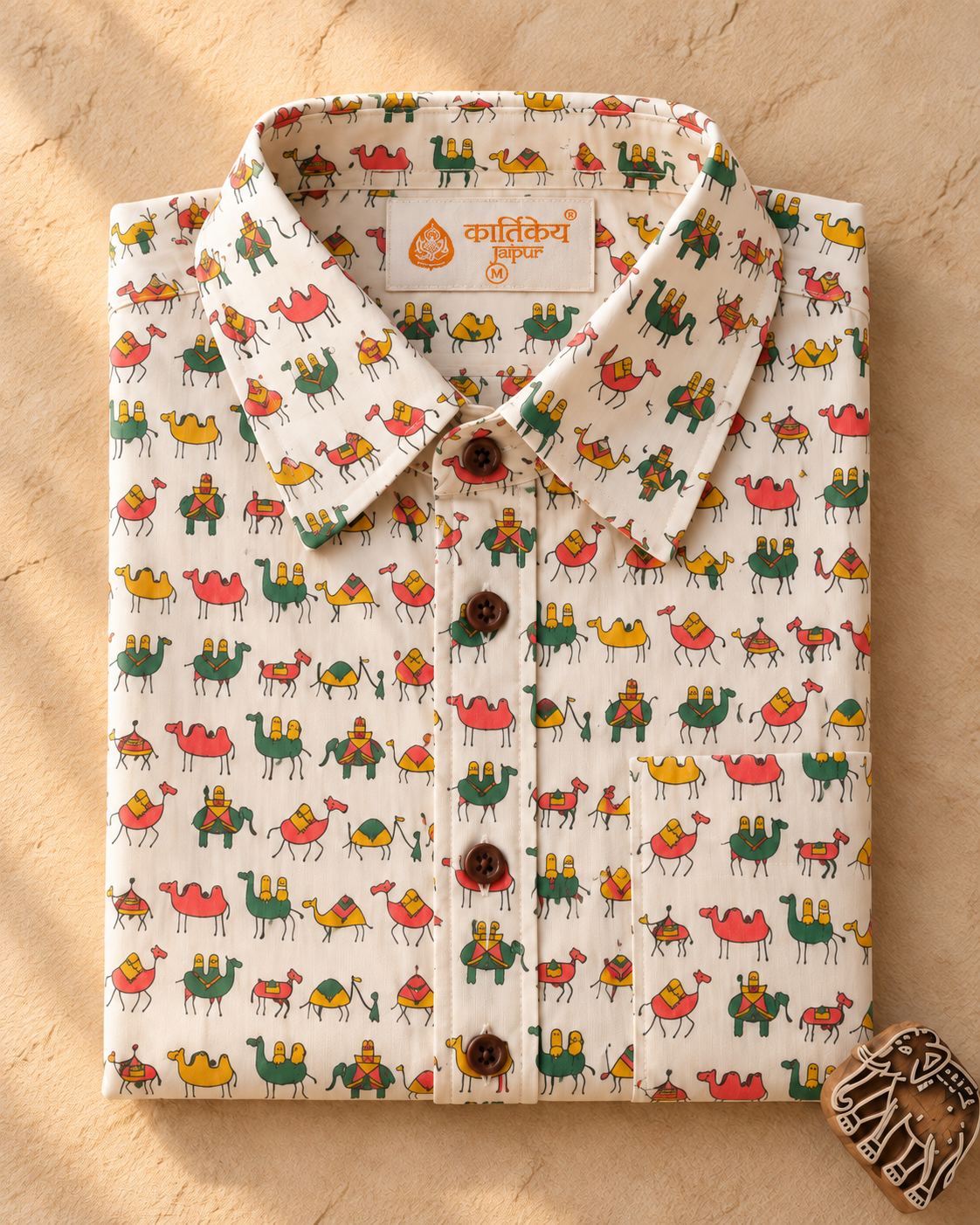 Kartikeya Jaipur Camel Print Cotton Shirt for Men