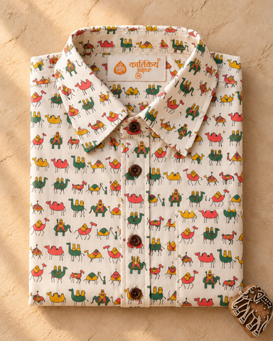 Kartikeya Jaipur Camel Print Cotton Shirt for Men
