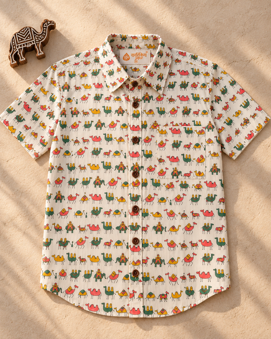 Kartikeya Jaipur Camel Print Cotton Half Sleeves Shirt for Men