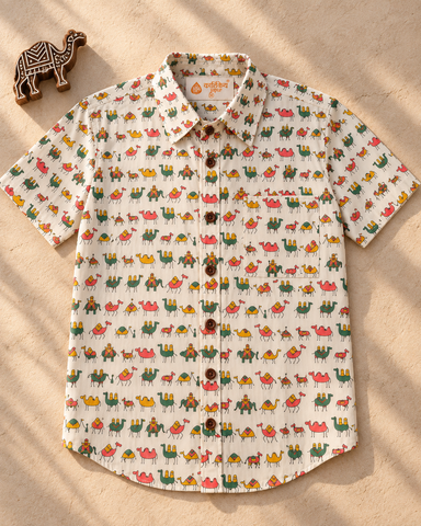 Kartikeya Jaipur Camel Print Cotton Shirt for Men
