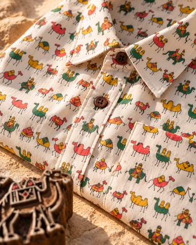 Kartikeya Jaipur Camel Print Cotton Shirt for Men