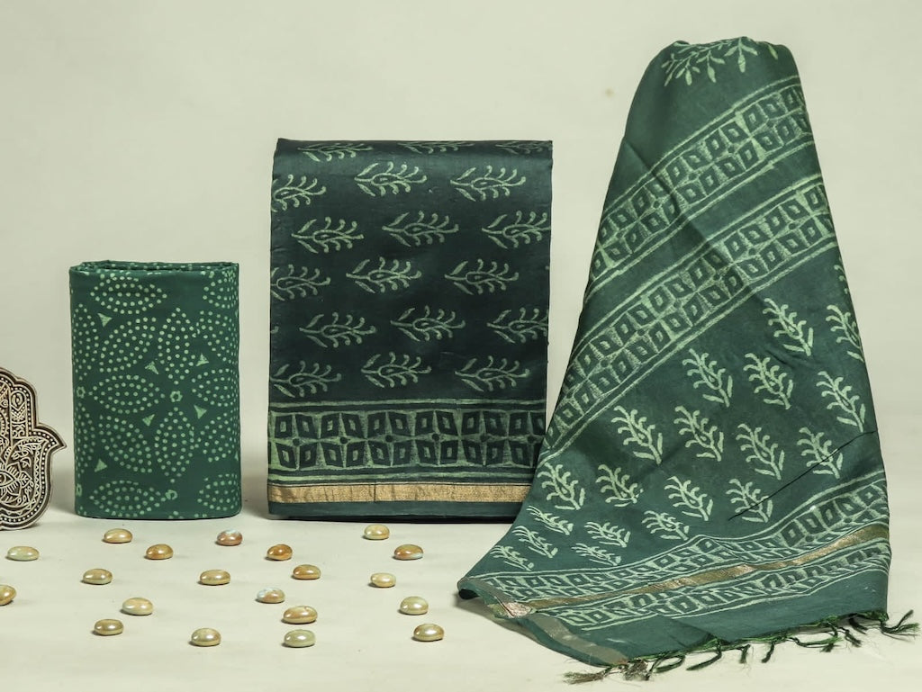 Hand Block Chanderi Silk Dress Materials