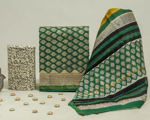 Hand Block Chanderi Silk Dress Materials