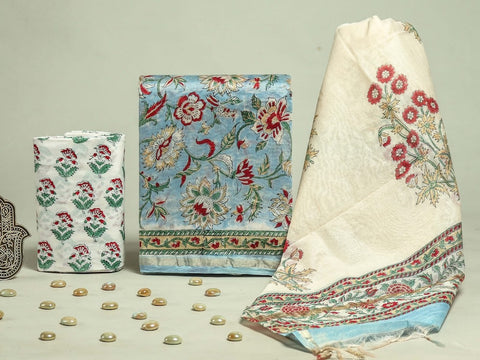 Hand Block Chanderi Silk Dress Materials