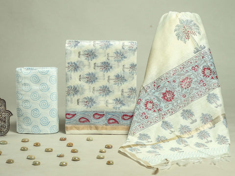 Hand Block Chanderi Silk Dress Materials