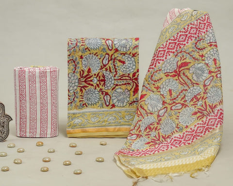 Hand Block Chanderi Silk Dress Materials