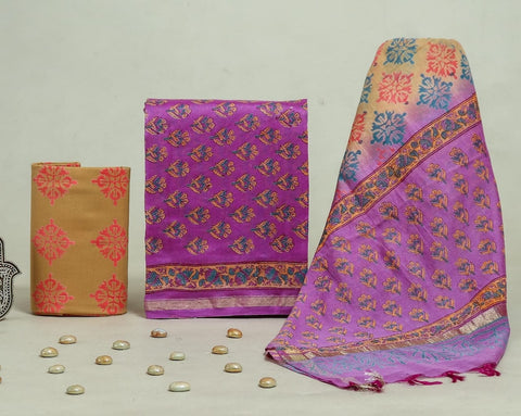 Hand Block Chanderi Silk Dress Materials
