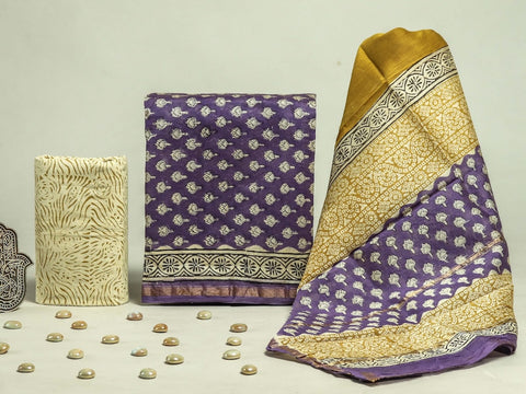 Hand Block Chanderi Silk Dress Materials