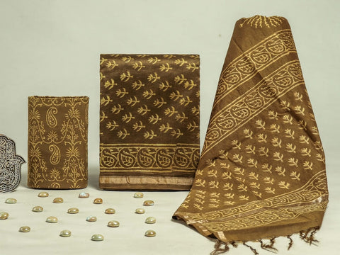 Hand Block Chanderi Silk Dress Materials