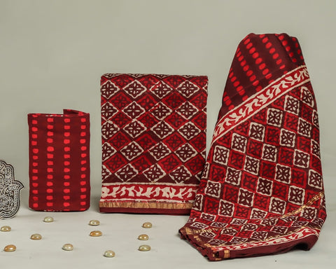 Hand Block Chanderi Silk Dress Materials