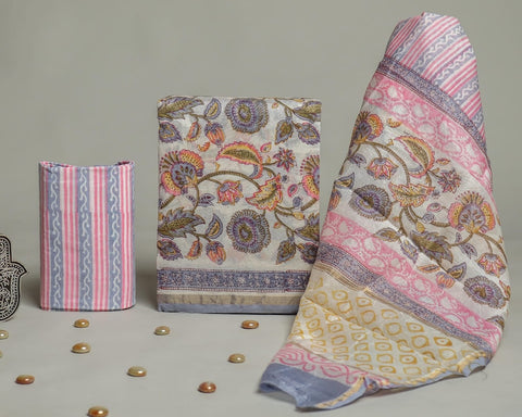 Hand Block Chanderi Silk Dress Materials