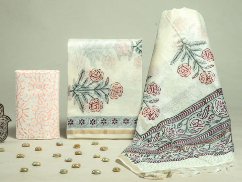 Hand Block Chanderi Silk Dress Materials