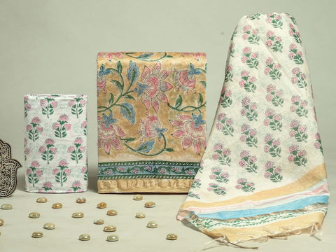 Hand Block Chanderi Silk Dress Materials