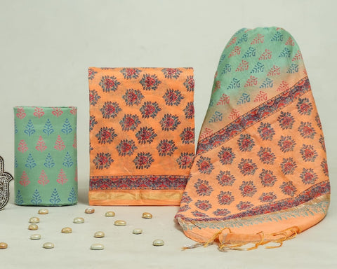 Hand Block Chanderi Silk Dress Materials