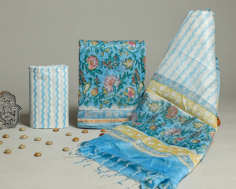 Hand Block Chanderi Silk Dress Materials