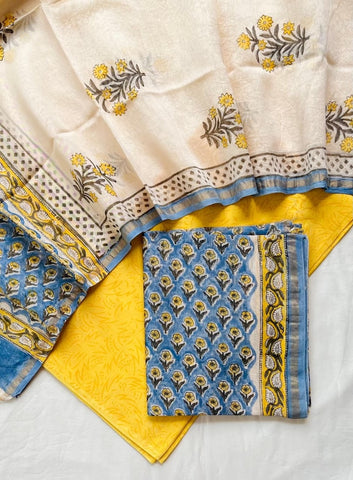 Unstitched Hand Block Print Chanderi Silk Suit