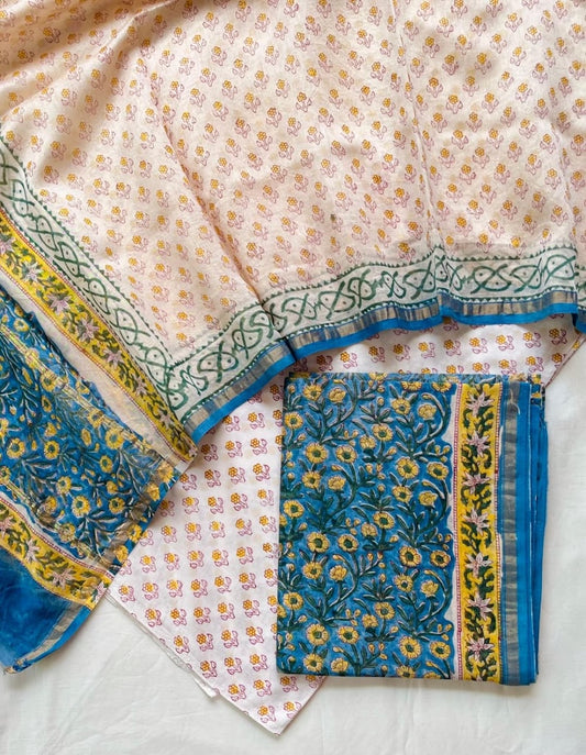 Unstitched Hand Block Print Chanderi Silk Suit