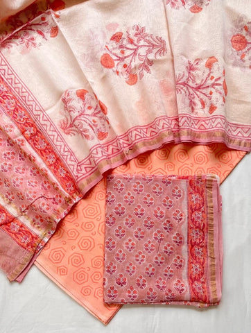 Unstitched Hand Block Print Chanderi Silk Suit