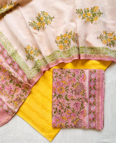 Unstitched Hand Block Print Chanderi Silk Suit