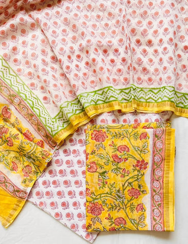 Unstitched Hand Block Print Chanderi Silk Suit