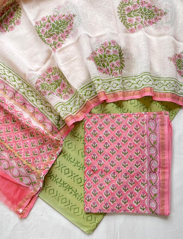 Unstitched Hand Block Print Chanderi Silk Suit