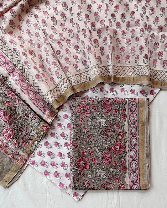 Unstitched Hand Block Print Chanderi Silk Suit