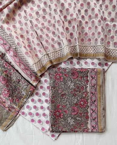 Unstitched Hand Block Print Chanderi Silk Suit
