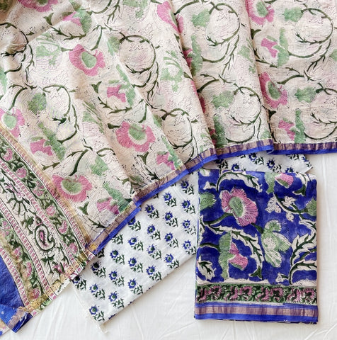 Unstitched Hand Block Print Chanderi Silk Suit