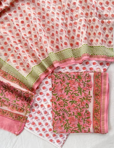 Unstitched Hand Block Print Chanderi Silk Suit