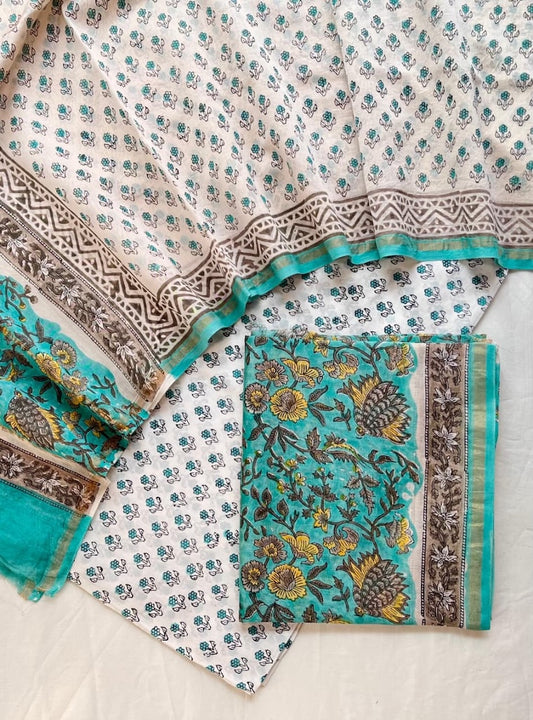 Unstitched Hand Block Print Chanderi Silk Suit