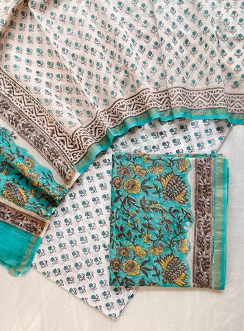Unstitched Hand Block Print Chanderi Silk Suit